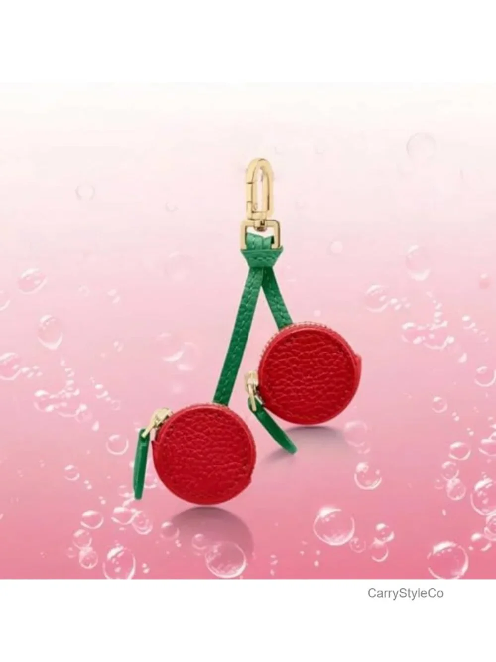 Leather Cherry Coin Purse Keychain Bag Charm Zipper Pouch Handbag Tote Wallet